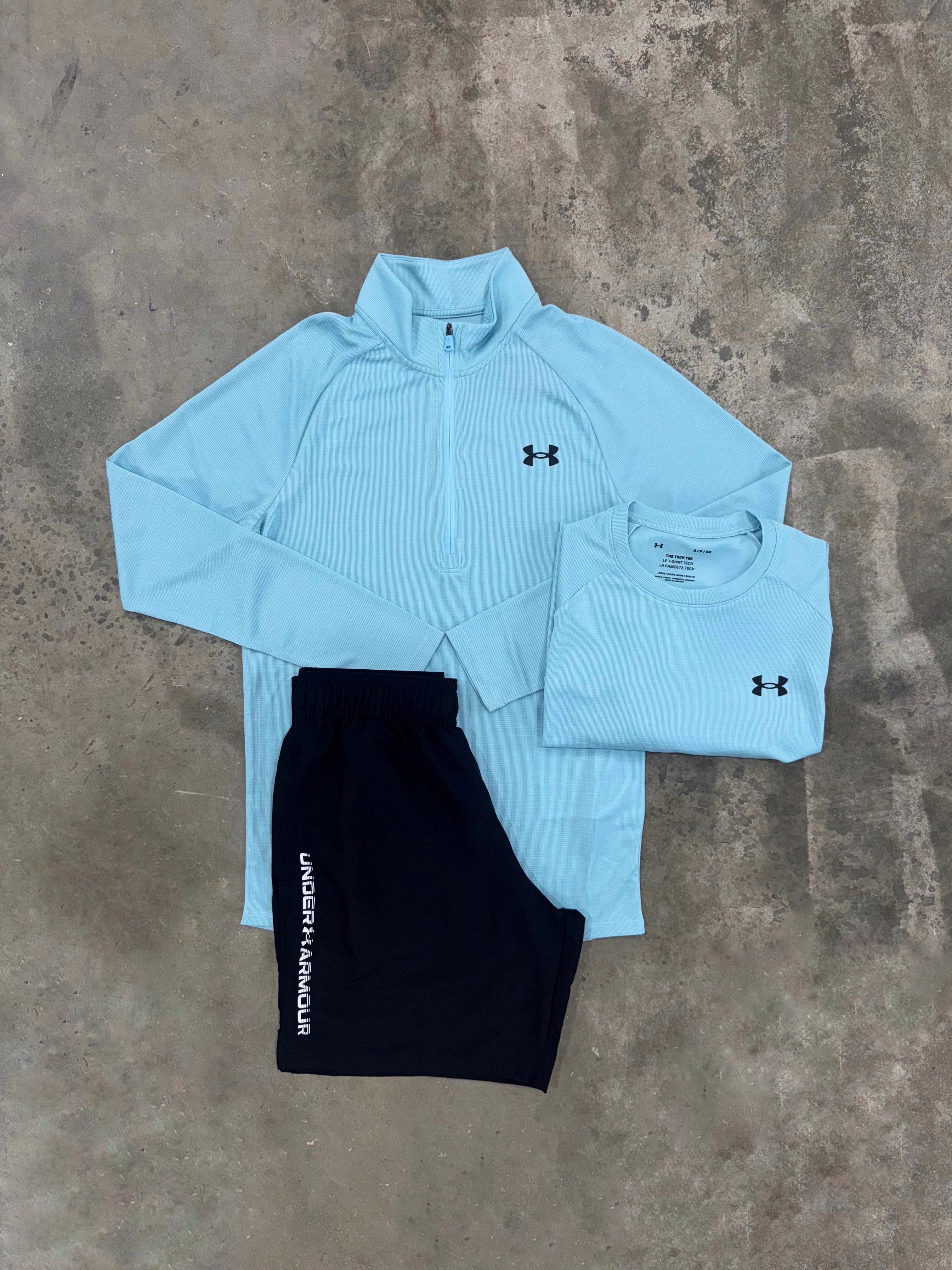 Under Armour Textured Stream 3 Piece Set - Quarter Zip / T Shirt / Short