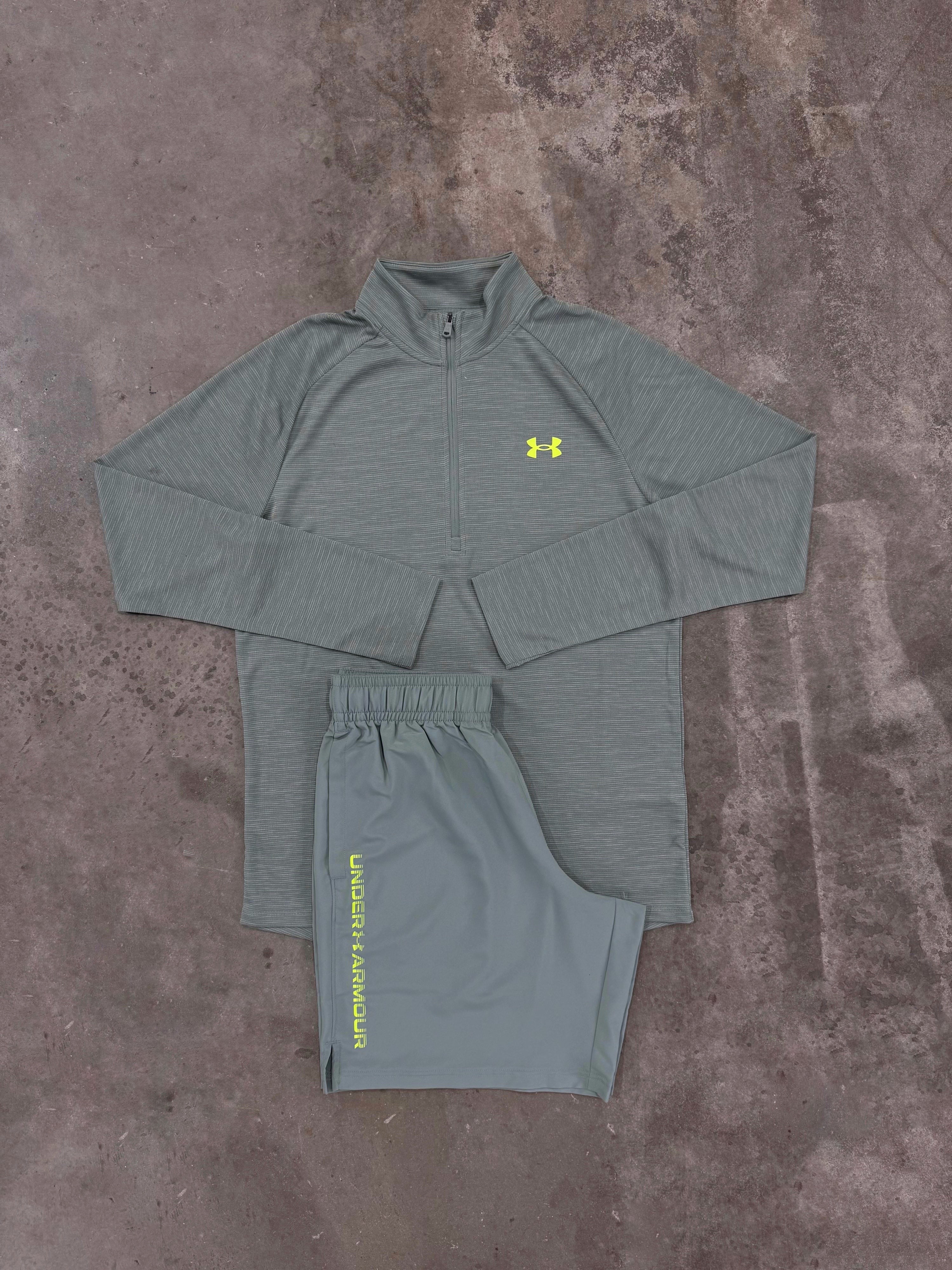 Under Armour Textured Silica Green Set - Quarter Zip / Short