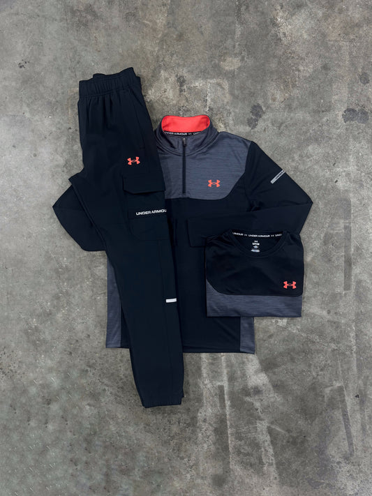 Under Armour Utility Black / Red 3 Piece Set - Quarter Zip / T Shirt / Pant