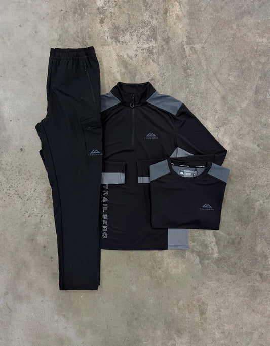 Trailberg Triathlon Ultra Black 3 Piece Set - Quarter Zip / T Shirt / Pant from DripModa