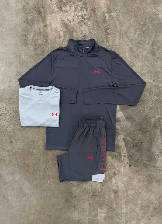 Under Armour Utility Castlerock 3 Piece Set - Quarter Zip / T Shirt / Short