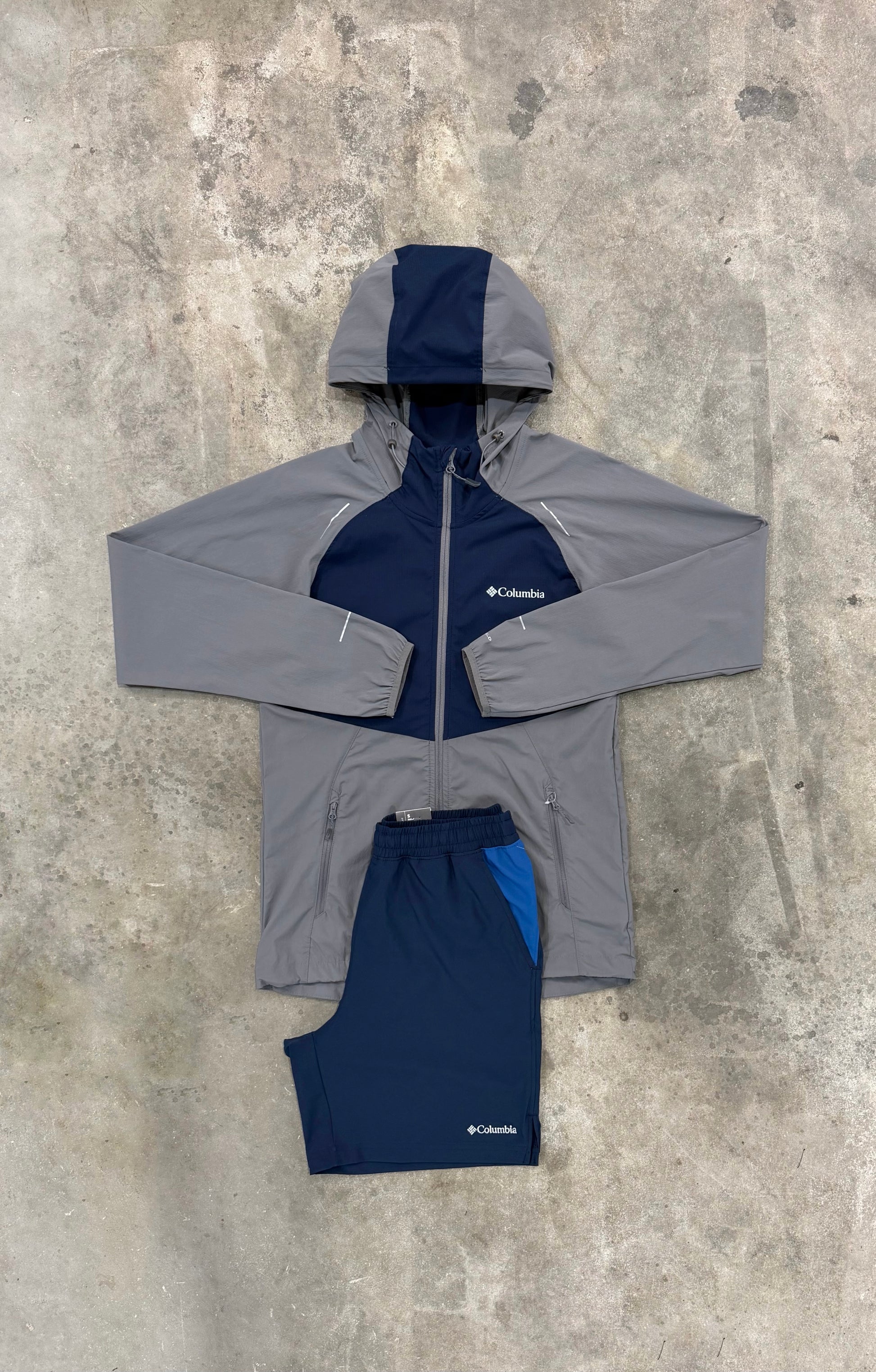 Columbia Tech Wind Grey Navy Set - Jacket / Short from DripModa