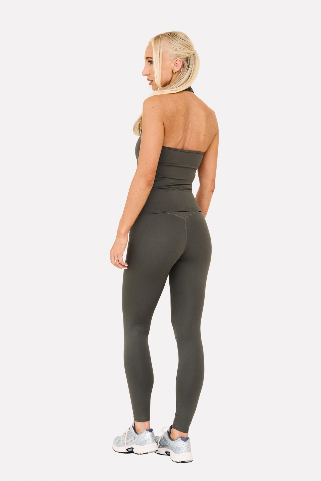 MDA Core Olive 3 Piece Halter Set - Zip Up Jacket / Halter Top / Wrap Leggings