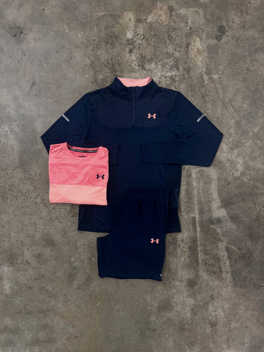 Under Armour Junior Utility Navy 3 Piece Set - Quarter Zip / T Shirt / Short