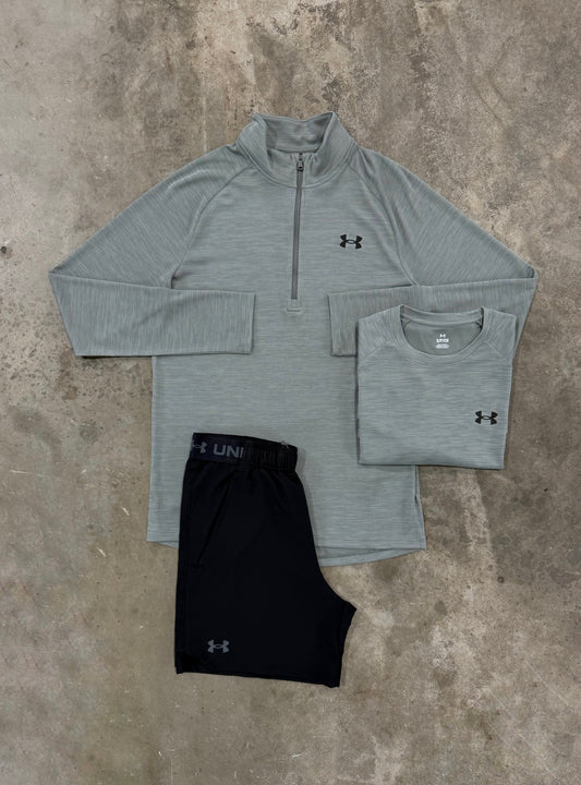 Under Armour Textured Clay Green 3 Piece Set - Quarter Zip / T Shirt / Short