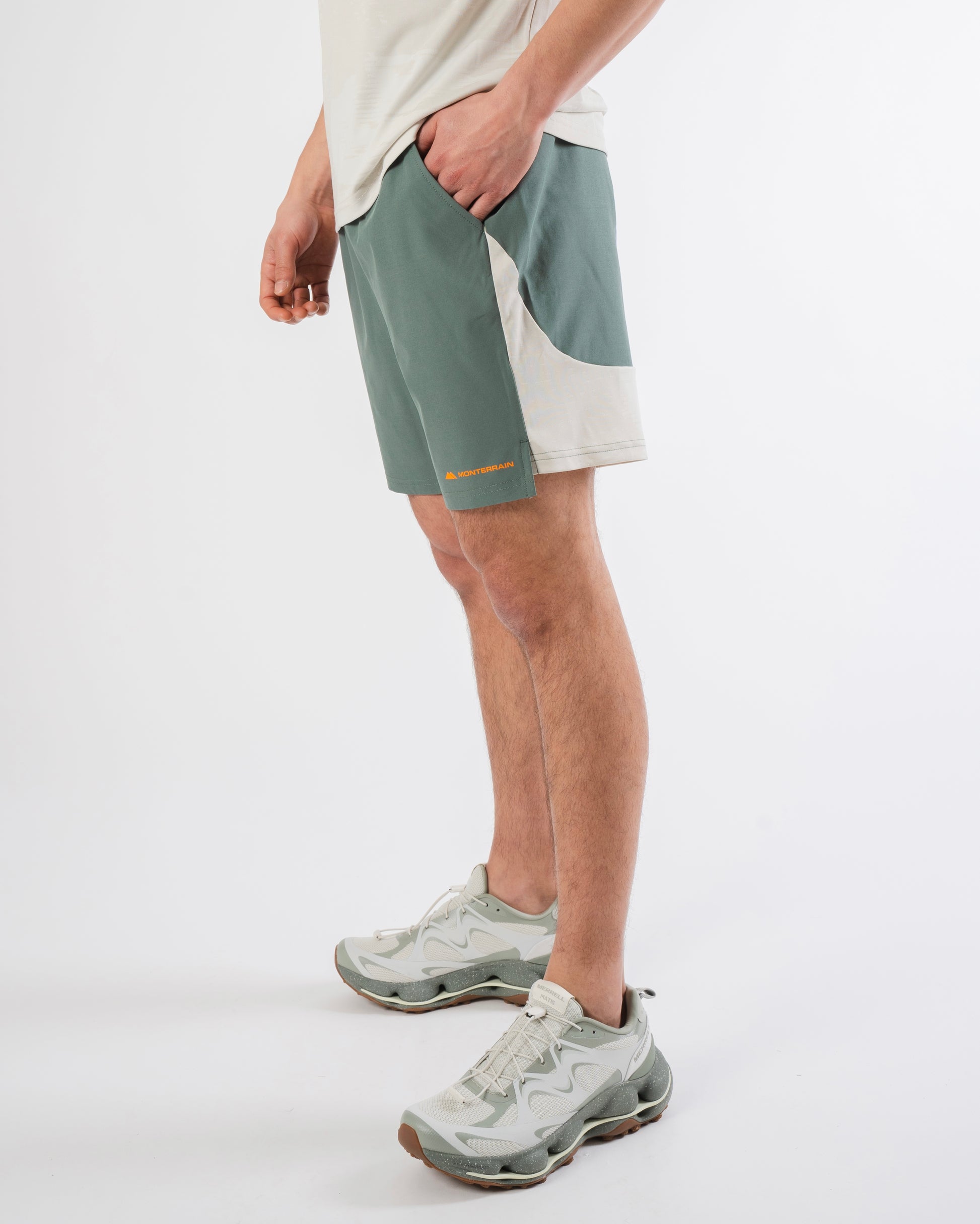 Monterrain Divide Woven Short - Escape Green / Stone from DripModa