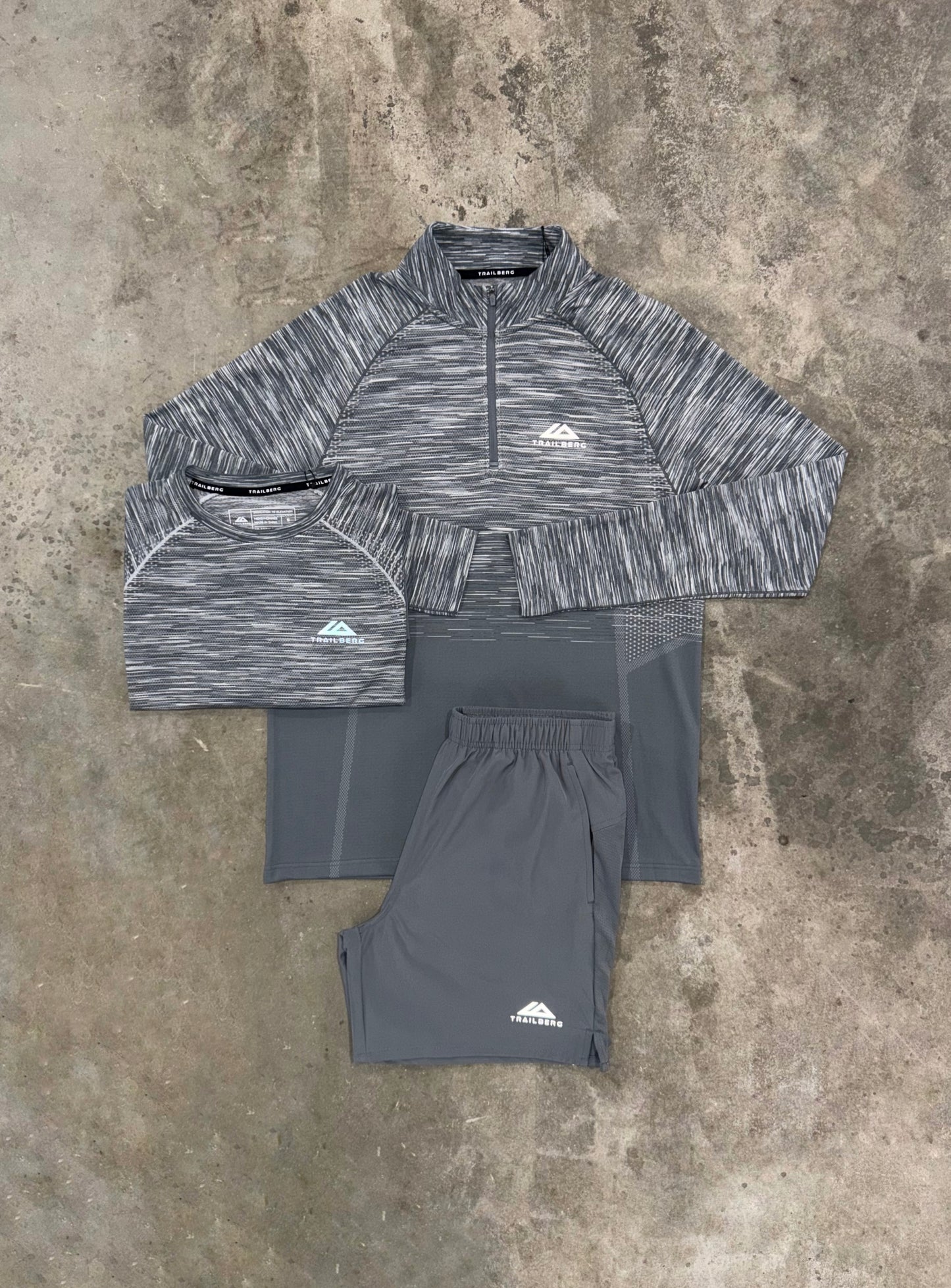 Trailberg Arc Grey Seamless 3 Piece Set - Quarter Zip / T Shirt / Short from DripModa